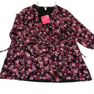 Isabel Maternity black red floral 3/4‎ sleeve elastic blouse  sash  Size XL